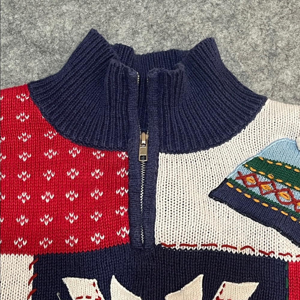 Vintage Winter Patchwork Sweater Quarter-Zip - Picture 4 of 6